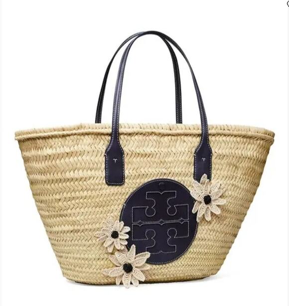 Tory Burch Handbags - Tory Burch Ella Straw Floral Basket Tote Bag